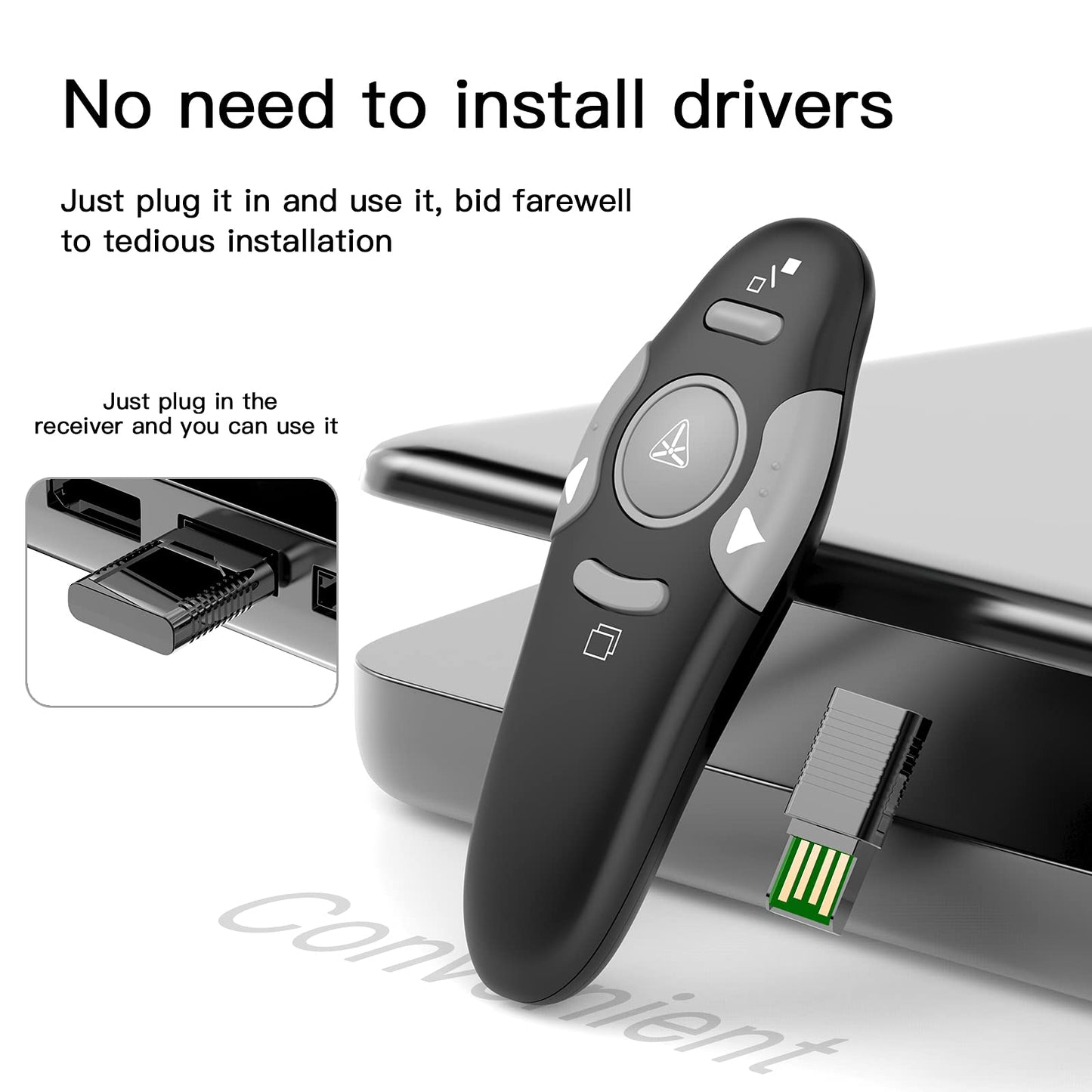 QUI Presenter Clicker Bundle | Pen-Shaped USB A Pink & Remote-Shaped USB A Black