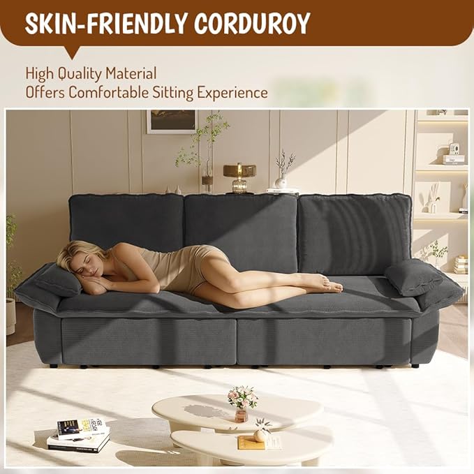 KEIKI 94.5" King 3-in-1 Sleeper Sofa, Oversized Pull-Out Couch