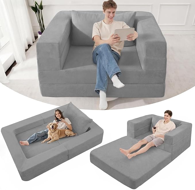 Futon Sofa Bed with Pillow, 3-in-1 Sleeper Sofa Bed with Removable Cover