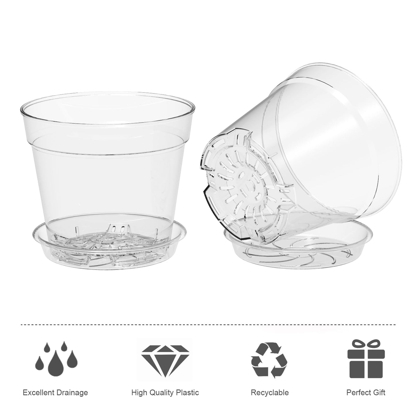 WSMKSZ 4 Inch Clear Nursery Pots, Set of 30 Transparent Plant Flower Pots for Small Indoor Plants with Drainage Holes & Trays, Plastic Seedling Starter Pots for Various Plants