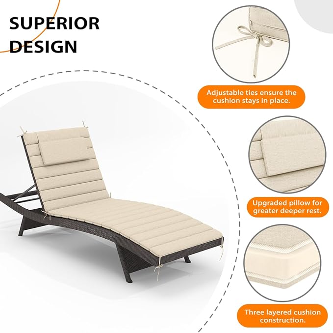 Sundale Outdoor Olefin Quilted Lounge Cushion Set of 4, Patio Foldable Chaise