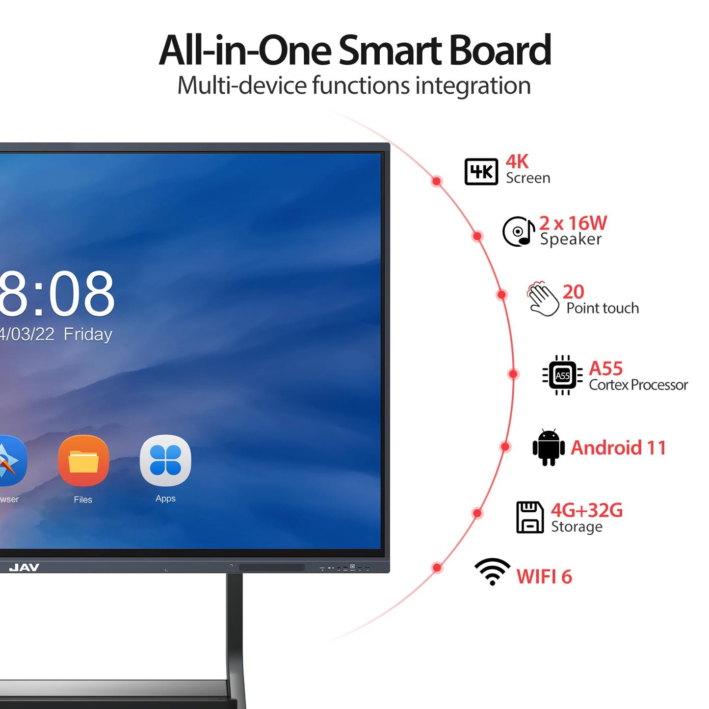 JAV Interactive Whiteboard, 55'' 4K UHD Smart Whiteboard, Smart Board for Classroom and Business, Digital Touch Screen Smartboard, Robust App Ecosystem for Remote Meeting (Board Only)