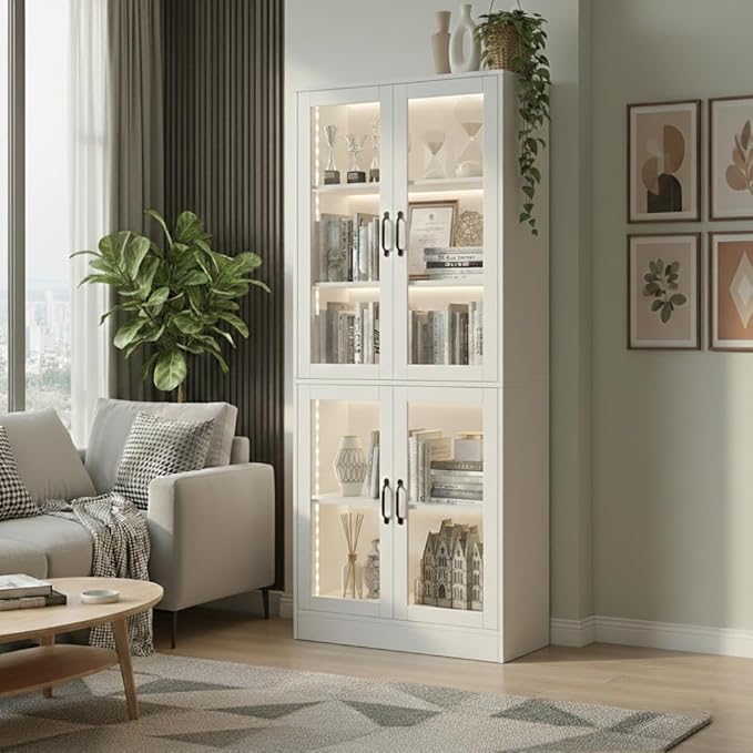 holzart Modern White 5-Tier Display Cabinet