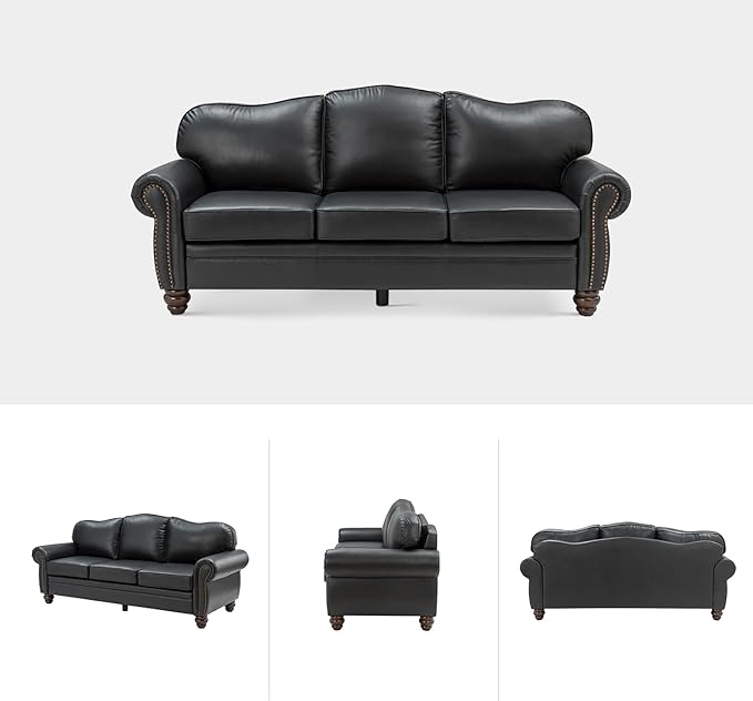 81" Genuine Leather Sofa, Classic 3-Seater Couchs