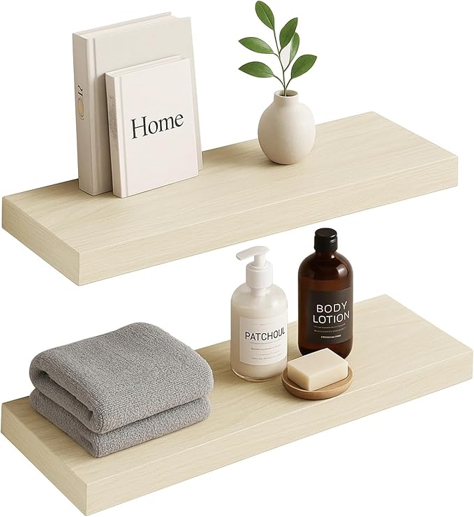 White Oak Floating Shelves for Wall, 24 in Wall Mounted Shelves Perfect for