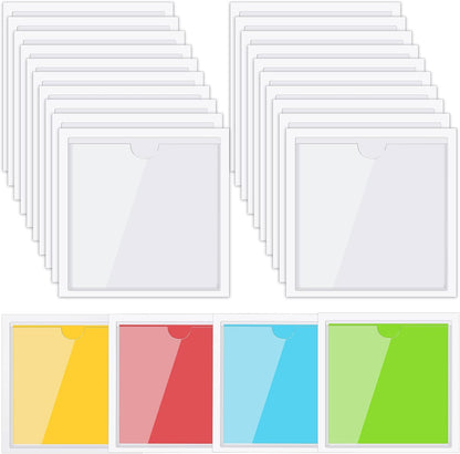30 Pack Self-Adhesive Index Card Pockets with Top Open for Loading - Ideal Index Card Holder for Organizing and Protecting - Crystal Clear Plastic (4.13 x 4.13 Inches)
