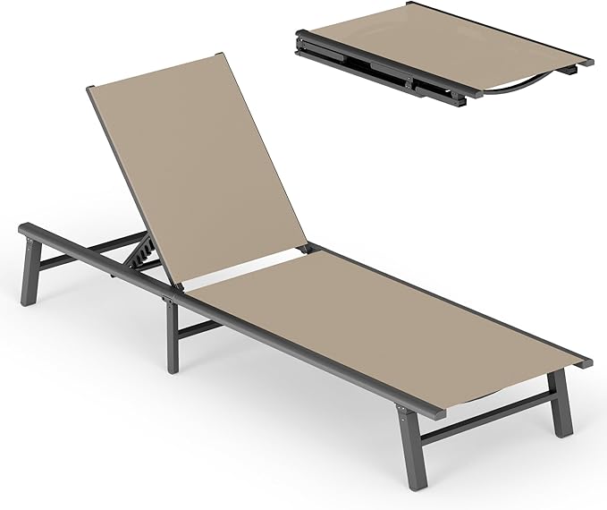 Ciokea Foldable Outdoor Lounge Chair, No Assembly Patio Chaise Lounge Outdoor
