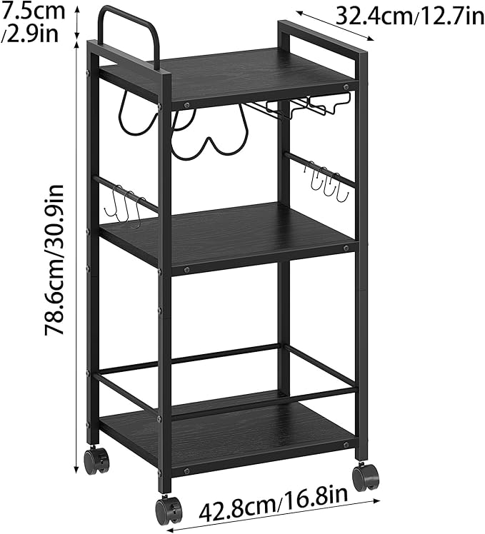 Bar Cart for The Home, 3 Tier Kitchen Carts