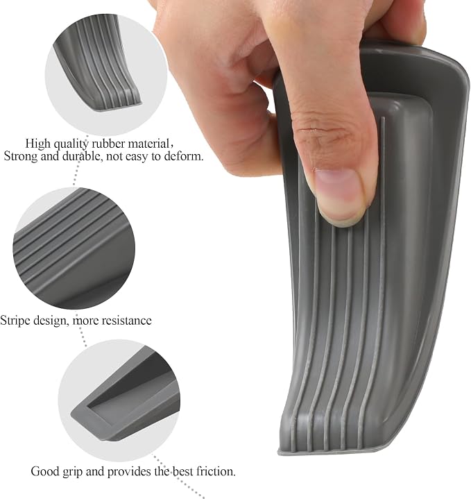 4 Pack Door Stoppers for Bottom of Door, Gray 4.8x2.2x1.3in Door Stops, Rubber Door Stopper Wedge, Sturdy Stackable Door Stops for Floor