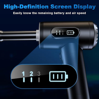 Compressed Air Duster-3 Gear Adjustable 100000RPM Electric Air Duster with LED Light, Rechargeable Cordless Air Blower for Keyboard Electric Devices Cleaning. Replaces Compressed Air Cans (Black)