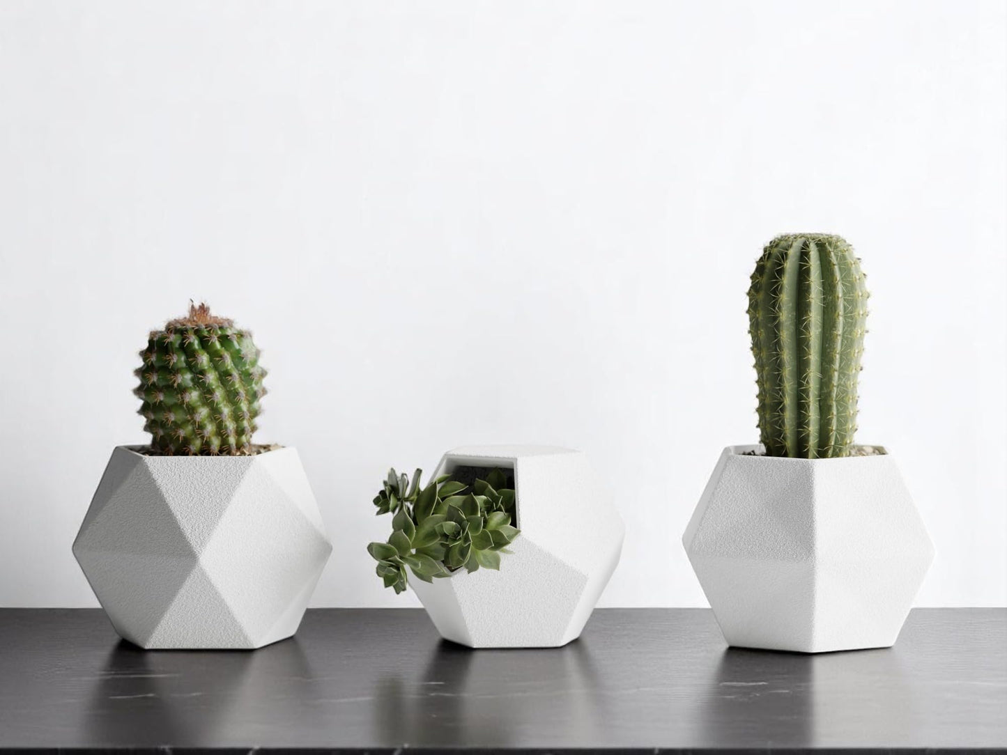Gallery of Drip 【GeoTrio Modern Geometric Planters】– 3-Piece Faceted Pot Set for Succulents, Cactus, and Indoor Plants – Minimalist Desk Decor, Stylish Gift for Plant Lovers (Pure White)