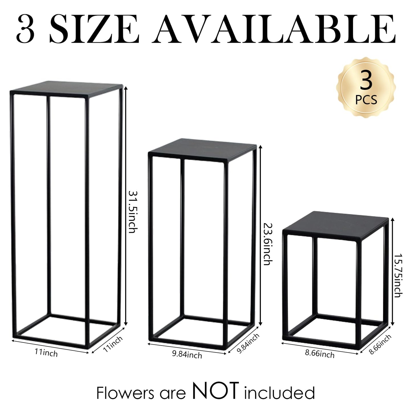 Hyuetrsa 3 Pcs Black Vase for Wedding Centrepieces Metal Flower Stand Geometric Display Table Column Rack Wedding Flower Stand Tall 15.7/23.6/31.5in for Home Birthday Party Decorations