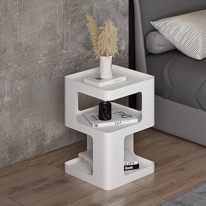 Modern Metal Side Table with Storage, Small End Table