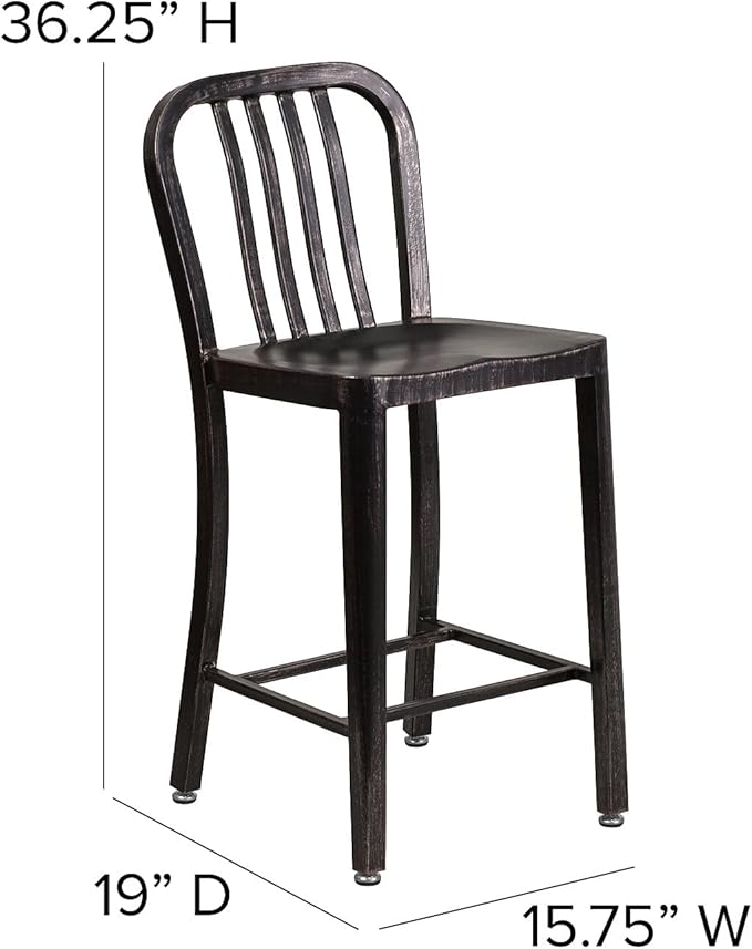 Flash Furniture Commercial Grade 24" High Black-Antique Gold Metal