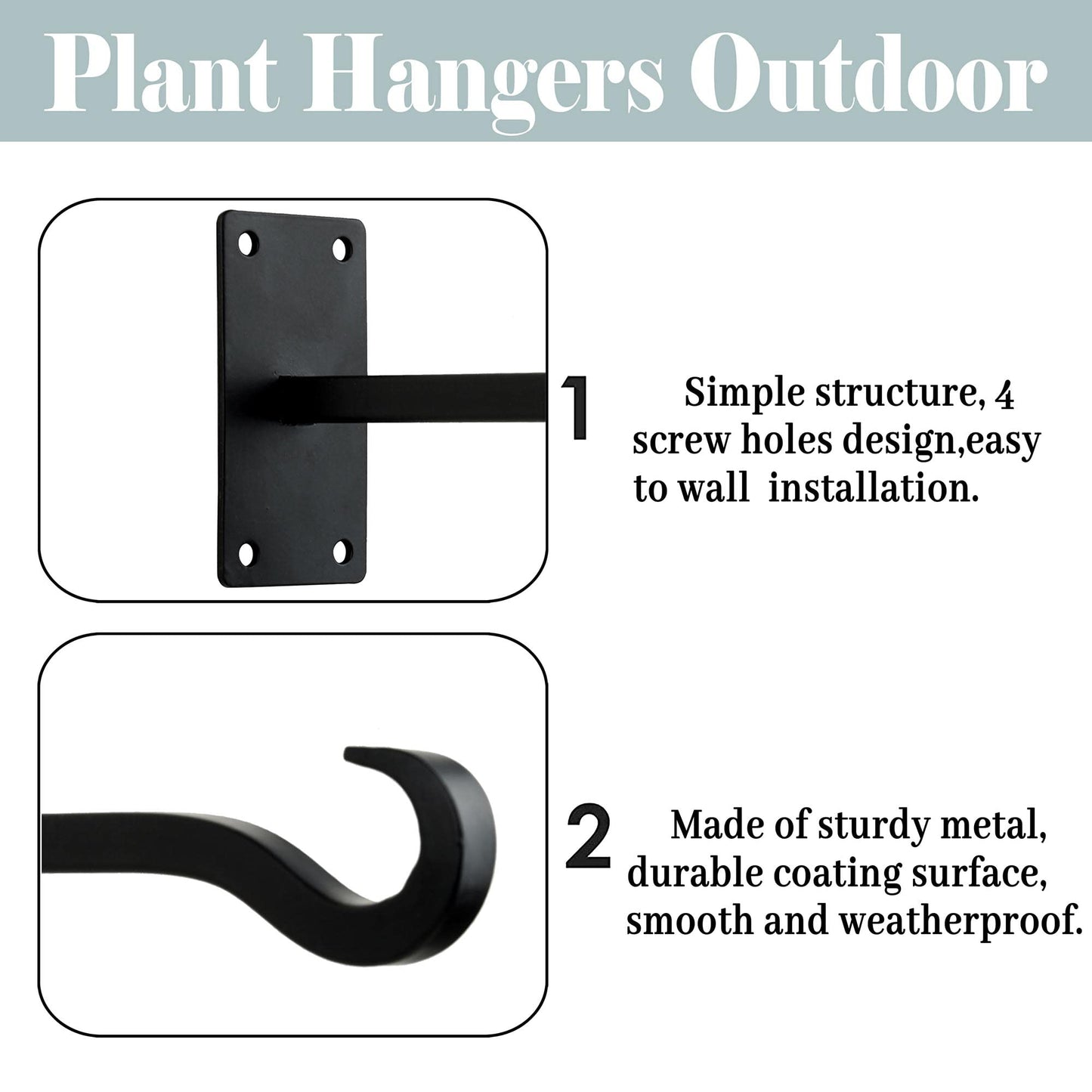 Qiang Ni Bird Feeder Hanger: 8-Inch Wall-Mounted Plant Bracket Outdoor - 2 Pieces Black Plant Hooks for Hanging Flower Baskets