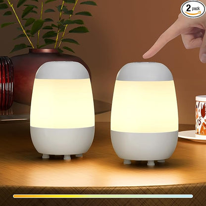 uuffoo 2 Pack Rechargeable Night Light Lamp 3 Color Touch Dimmable LED Portable Table Lamp Battery Operated, USB Changing, Small Cordless Lamp for Bedside Bedroom Travel