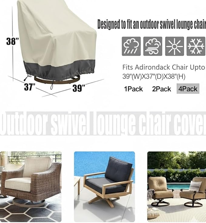 4 Pack Heavy Duty Patio Chair Covers