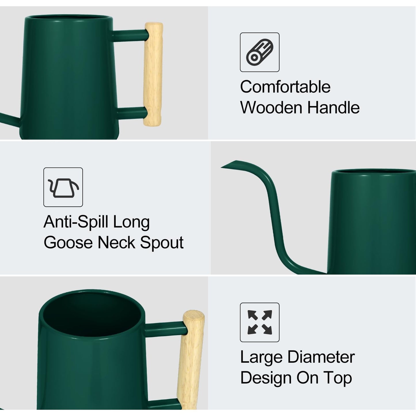 Watering Can Indoor Plants, 35 oz/1000 ml Metal Stainless Steel Watering Can Pot with Long Spout for Indoor House Plants Bonsai Outdoor Garden Flower Decorative (Alpinegreen)