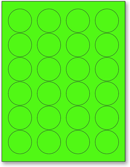NextDayLabels - 8-1/2 x 11 Neon Color High Light Fluorescent Labels for Laser & Inkjet Printer (Green Fluorescent, 1.66" Round - 24 Per Page | 600 Labels)