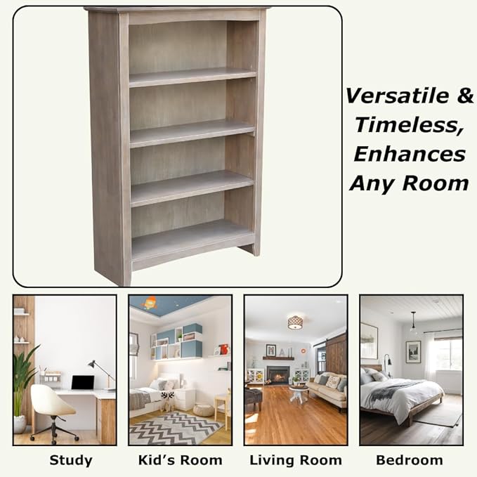 Shaker Solid Wood Bookcase, Washed Gray Taupe