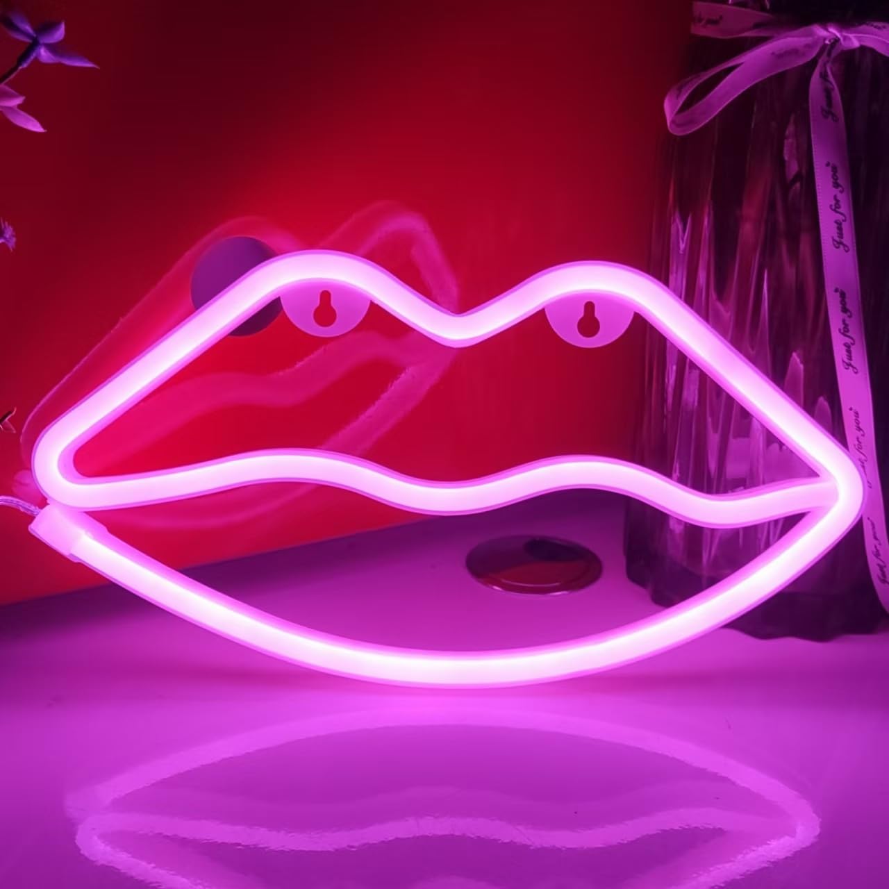 JYWJ Lip Neon Sign,USB or 3-AA Battery Powered Neon Light,LED Table Decoration,Bedroom Wall Decoration,Birthday Gift,Wedding Supplies Business Gift (Pink)