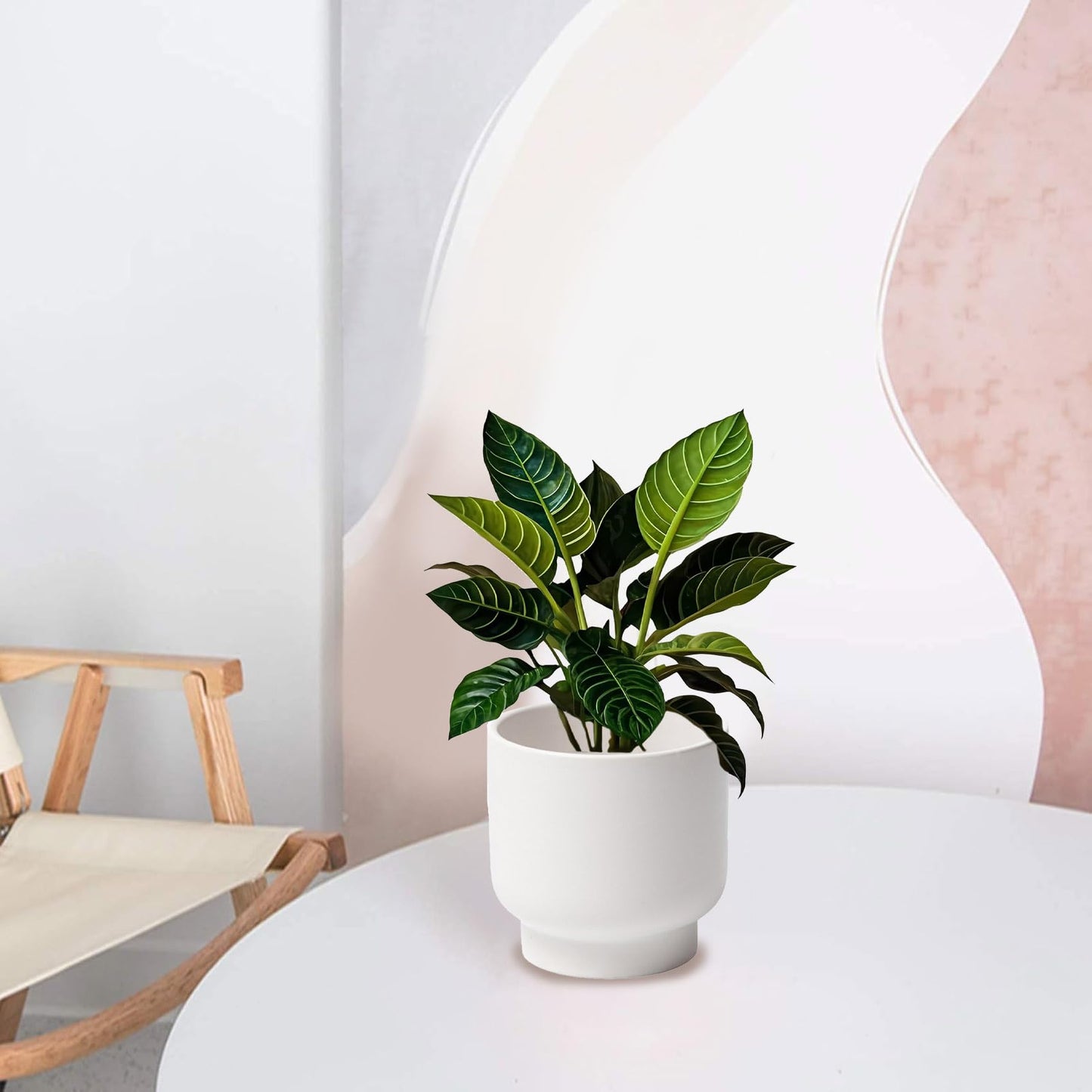 LB White Ceramic Planters for Indoor Plants, Succulent Plant Pots Ceramic Flower Pots, Modern Plant Pot for Living Room Office Home Decor, Round Flower Pot of 4.3 Inch(Plant Not Included)