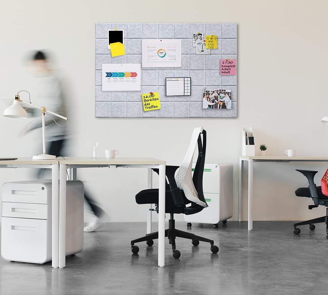 36" x 24" Large Black Cork Board Alternative - 6 Pack Felt Bulletin Board with 30 Push Pins, Felt Wall Tiles Pin Board for Walls Office Home School Decor, Aesthetic Cork Squares, Light Gray