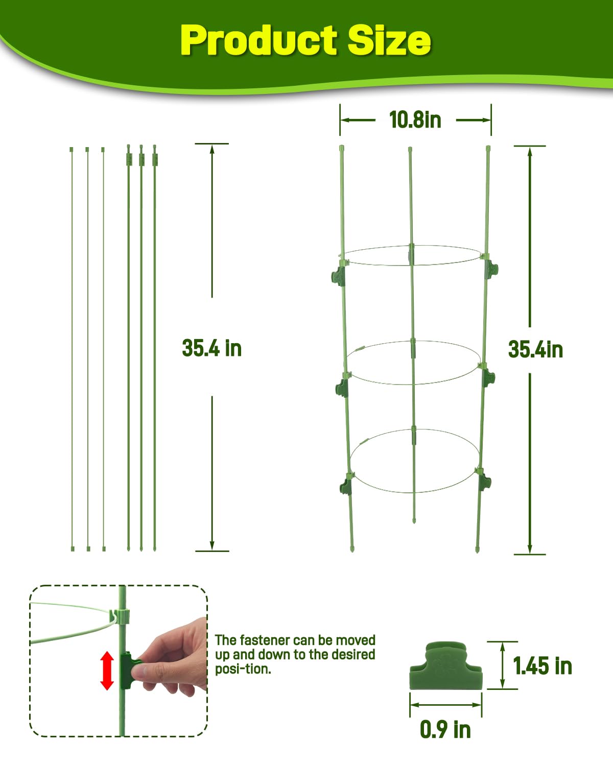 4 Pack 35.4" Tall Tomato Cages for Pots and Containers, Adjustable Tomato Plant Support with Sliding Clips, Plastic-Coated Metal Tomato Trellis Cage for Patio, Raised Bed & Garden Vegetables