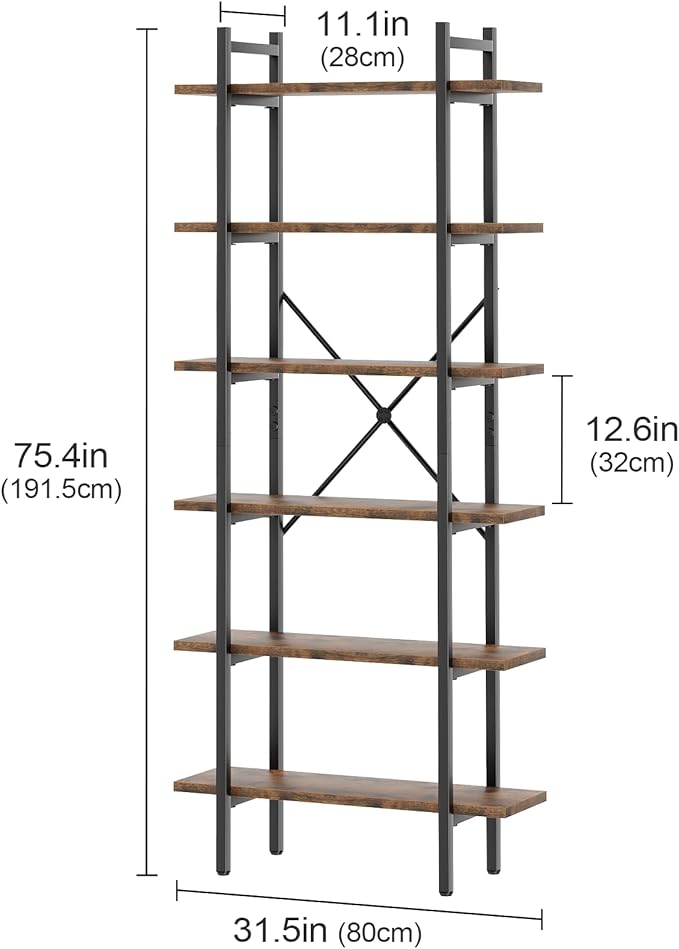 6 Tiers Bookshelf Organizer Industrial Shelf, Modern Open Display Storage