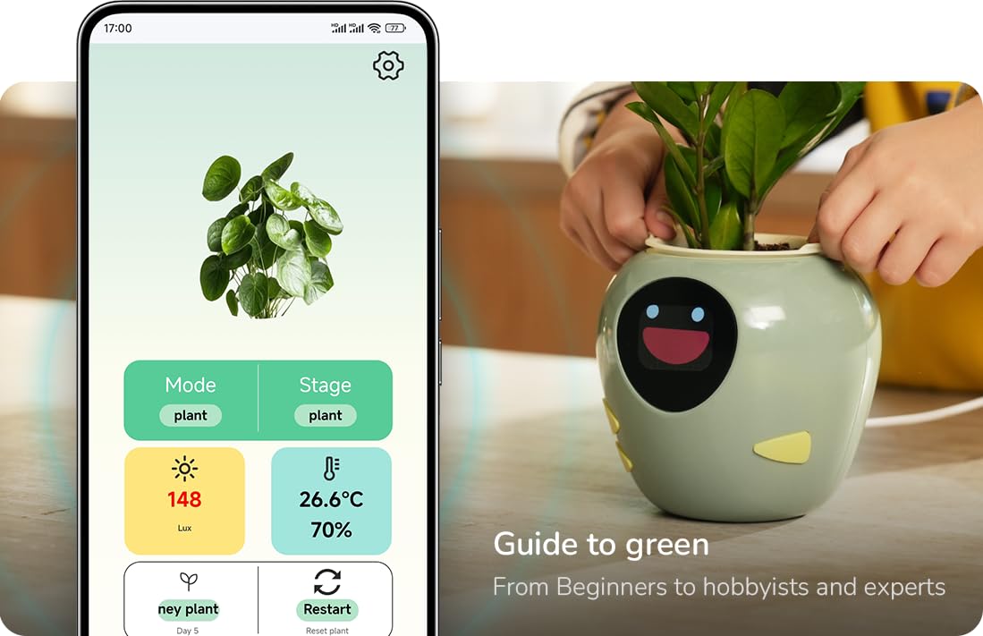 New 2026 Ai Smart Planter – Extra Large Interactive Plant Pot, Pet Plantagotchi, robot, Leafypod and Plantiboy, Robot Flower Pot with Feelings, Indoor Flowerpot with Water, Digital Gifts (White)