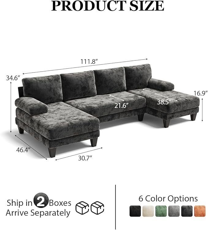 U-Shaped Sectional Couches for Living Room | 112 Inch Modern Sectional Couch |