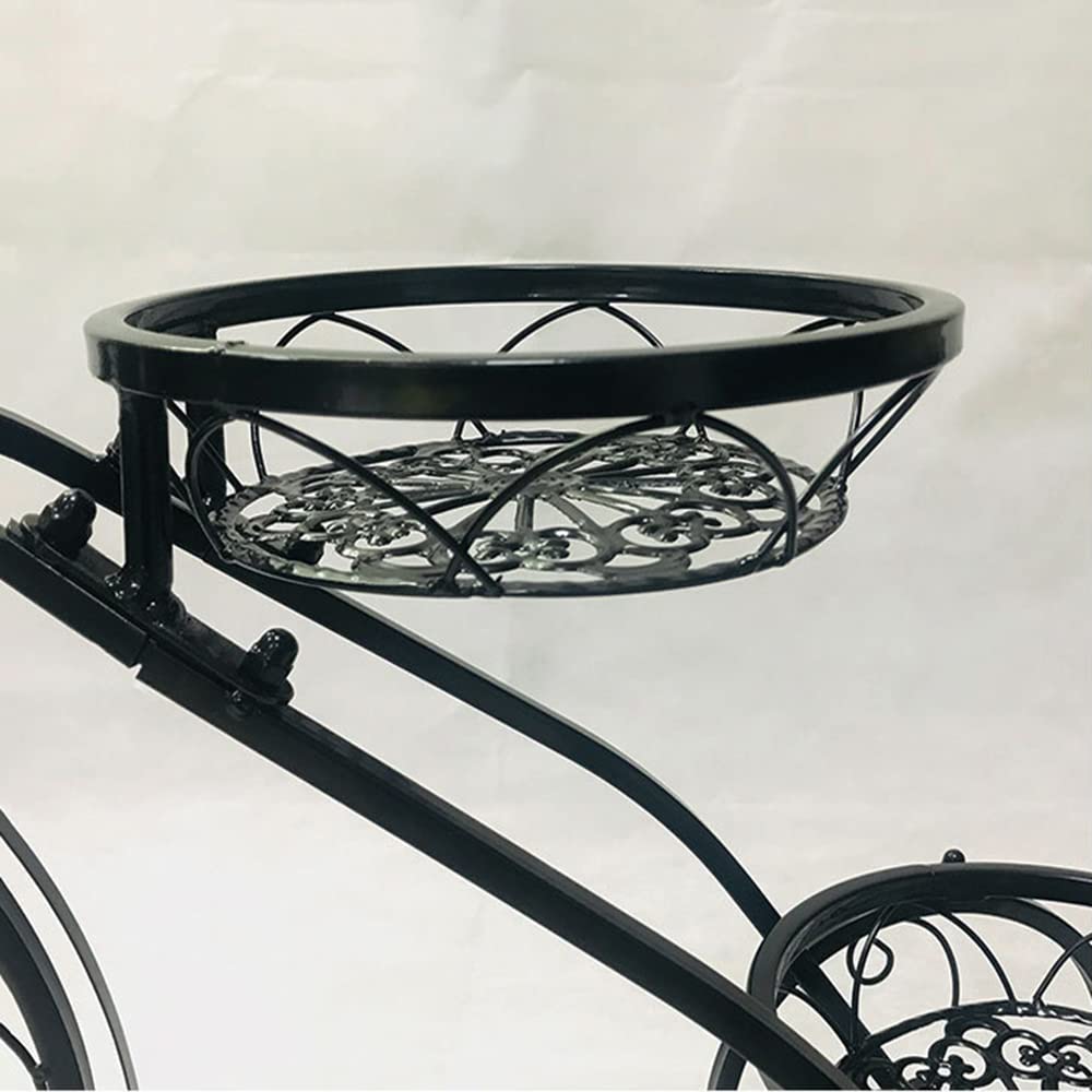 Iron Flower Plant Stand 3 Potted Bicycle Shape Garden Planters Rack Patio Metal Display Shelf Stand Indoor Outdoor (Black- Round) (20.1inh) (Black )
