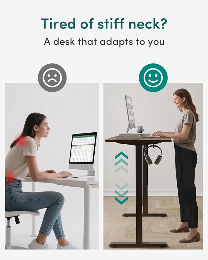 CubiCubi Electric Standing Desk, 48 x 24 Inches Height Adjustable Sit Stand Desk, Ergonomic Home Office Computer Workstation, Black Walnut