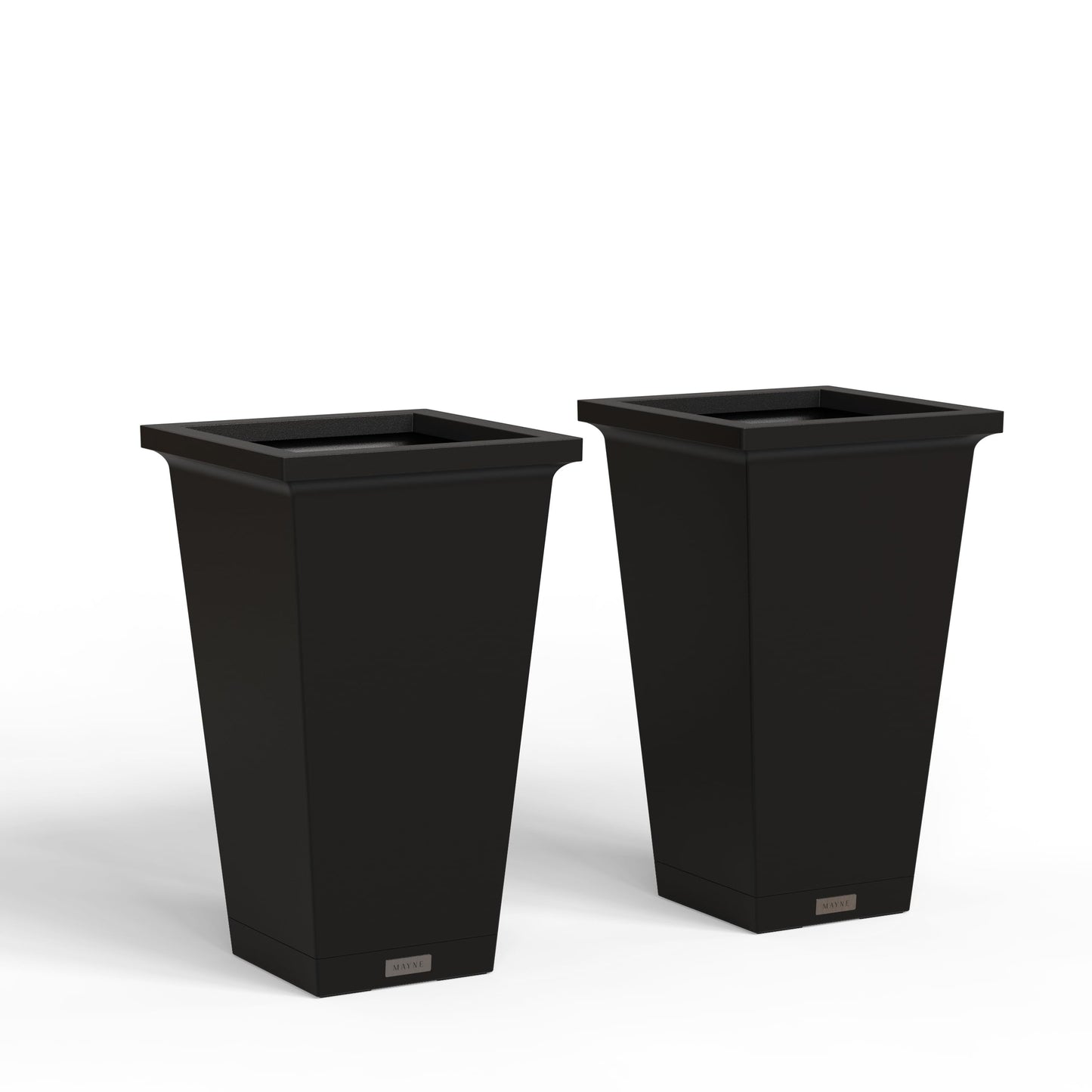 Mayne Renew 24 Inch Planter, Weather Resistant Outdoor Tall Planter with Smart Drainage Planting Insert and Drip Tray, Tapered Modern Flower Planter for Patio Garden or Entryway Decor, 2-Pack