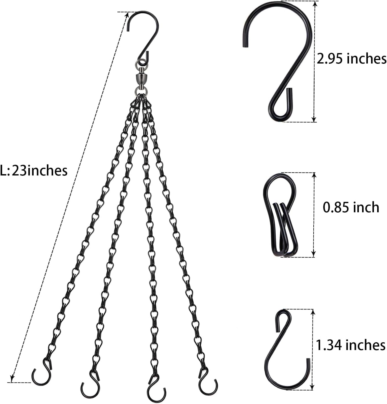 Heybe Swivel Hanging Basket Chains 23 Inches 4 Leads Hanging Chains Flower Pot Hanger Replacement Plant Hangers for Planters and Lanterns, Pack of 3 (4 Legs-Swivel)
