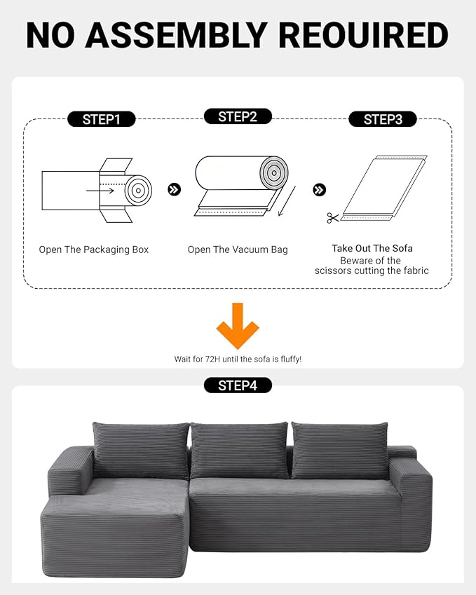 97" Cloud Sectional Couch, Modern Modular Sectional Sofa