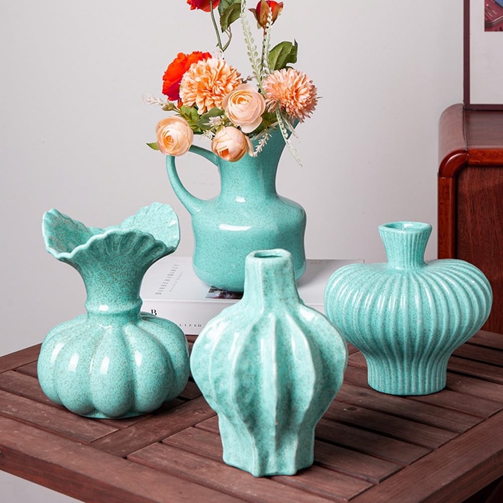 Flower Vase,Pumpkin Ceramic Vase, Ceramic Vase for Decor,Container for Flower, Centerpieces for Dining Table,for Living Room Desk Shelf Decor. (Cowboy Blue)