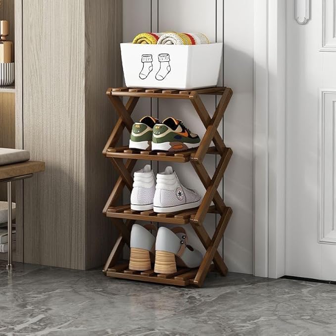 Foldable Shoe Rack, Bamboo Vertical Shoe Organizer Tall