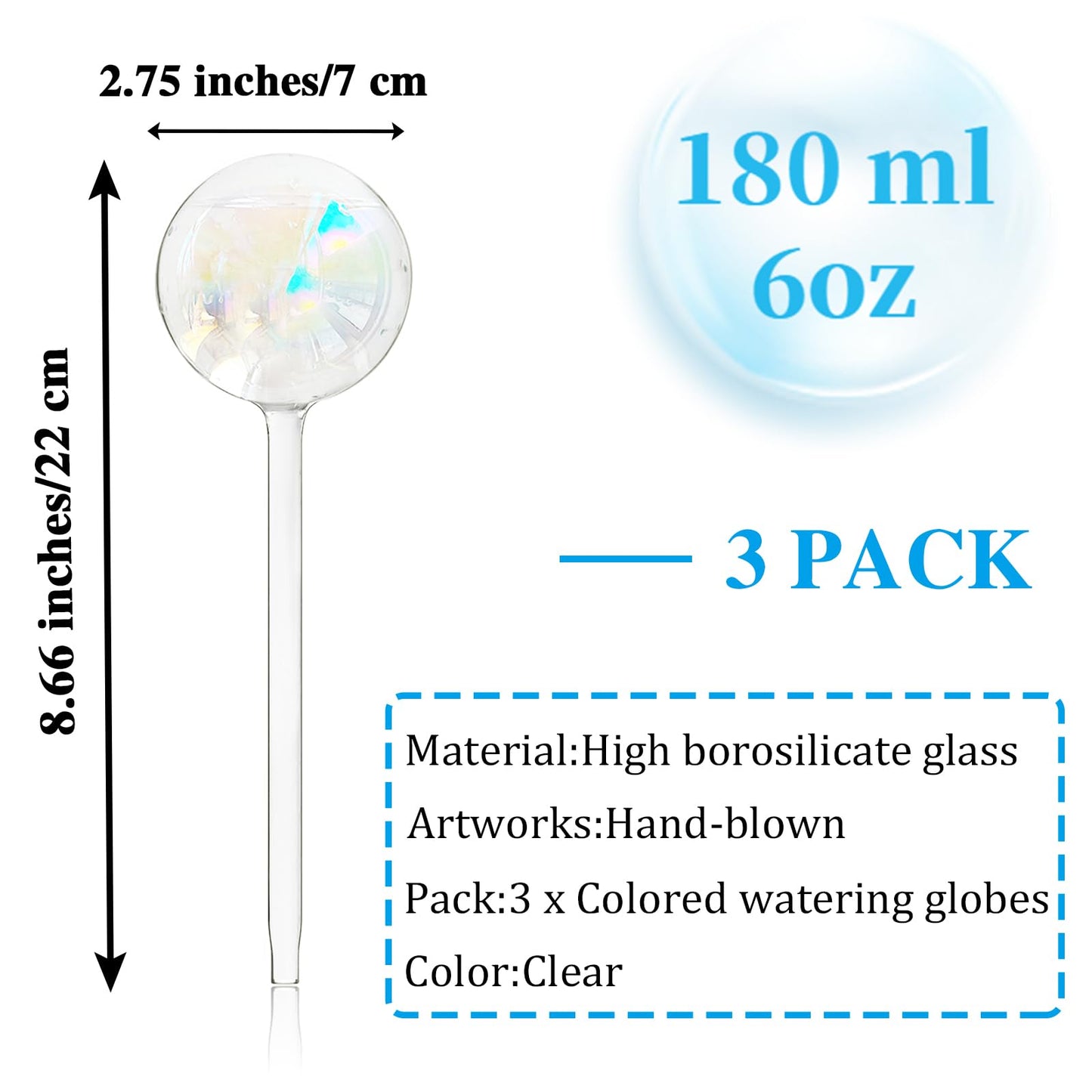 Pynqdfu 3 Pcs Plant Watering Globes,Self Watering Planter Insert Plant Accessories,Colorful Glass Plant Watering Devices for Indoor Plants