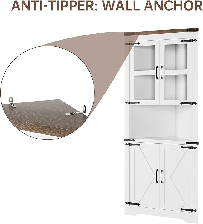 GarveeHome Tall Corner Cabinet, Farmhouse Corner Storage Cabinet