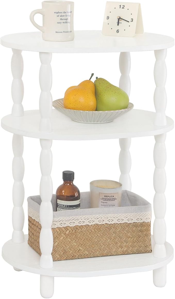MaxSmeo White Side Table, 3-Tier Small Oval End Table, Modern Night Stand Wood