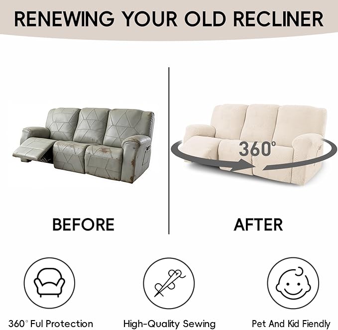 5-Piece Recliner Sofa Covers, Stretch Geometric Strokes Jacquard Recliner Sofa