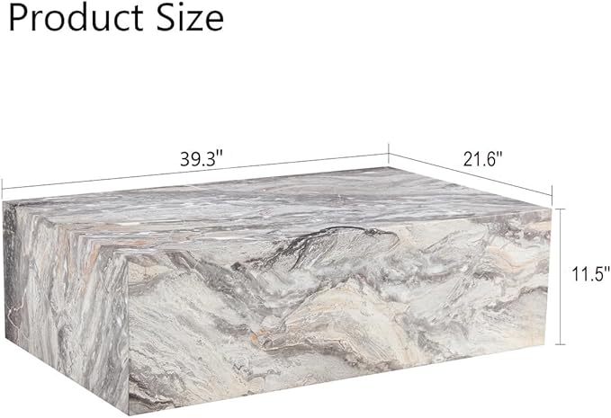 Coffee Table, Modern Faux Marble Living Room Table in Grey