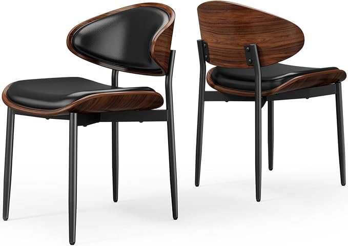 REONEY Dining Chairs Set of 2, Mid-Century Modern Upholstered PU Leather Chairs
