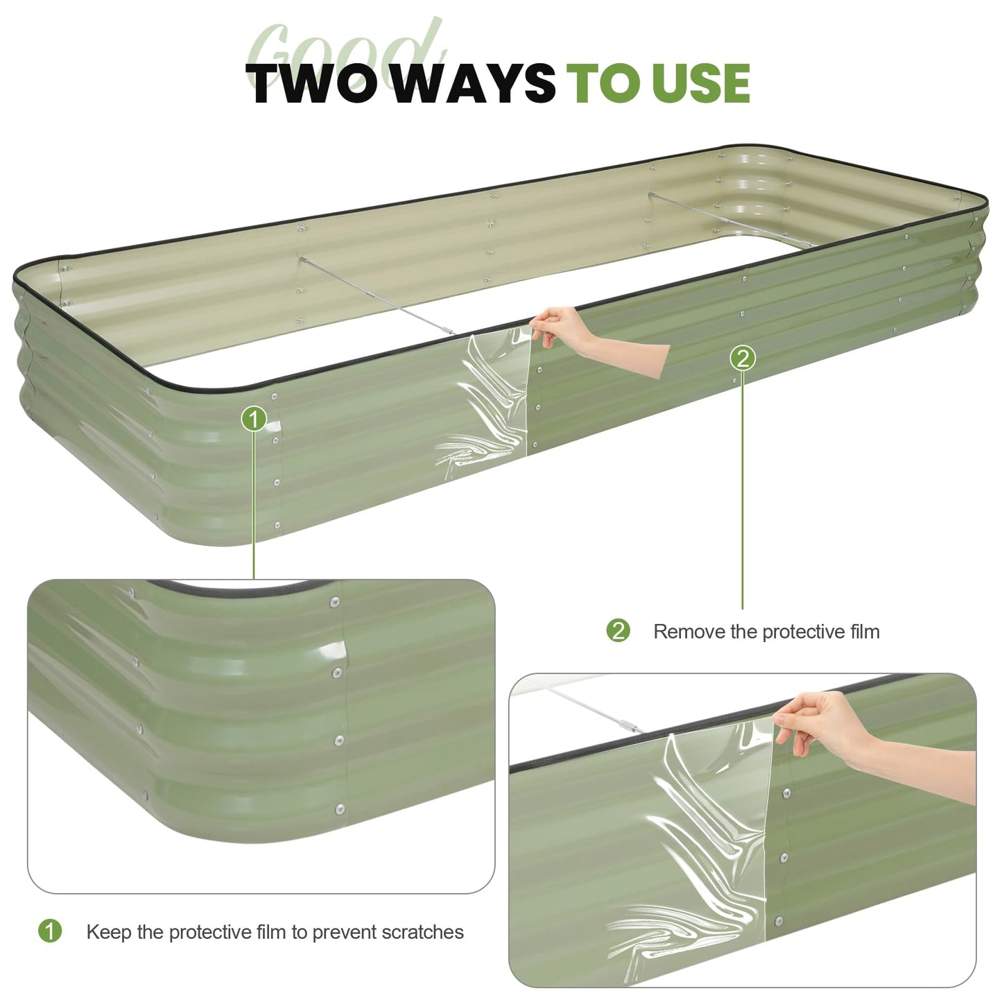 5-in-1 Adjustable Raised Garden Bed Kit | Galvanized Planter Boxes for Vegetables, Flowers | 12" Tall, Multiple Sizes (8x3x1ft, 9x2x1ft, 10x1x1ft, 6x5x1ft, 7x4x1ft) | Outdoor Metal Raised Bed, Green