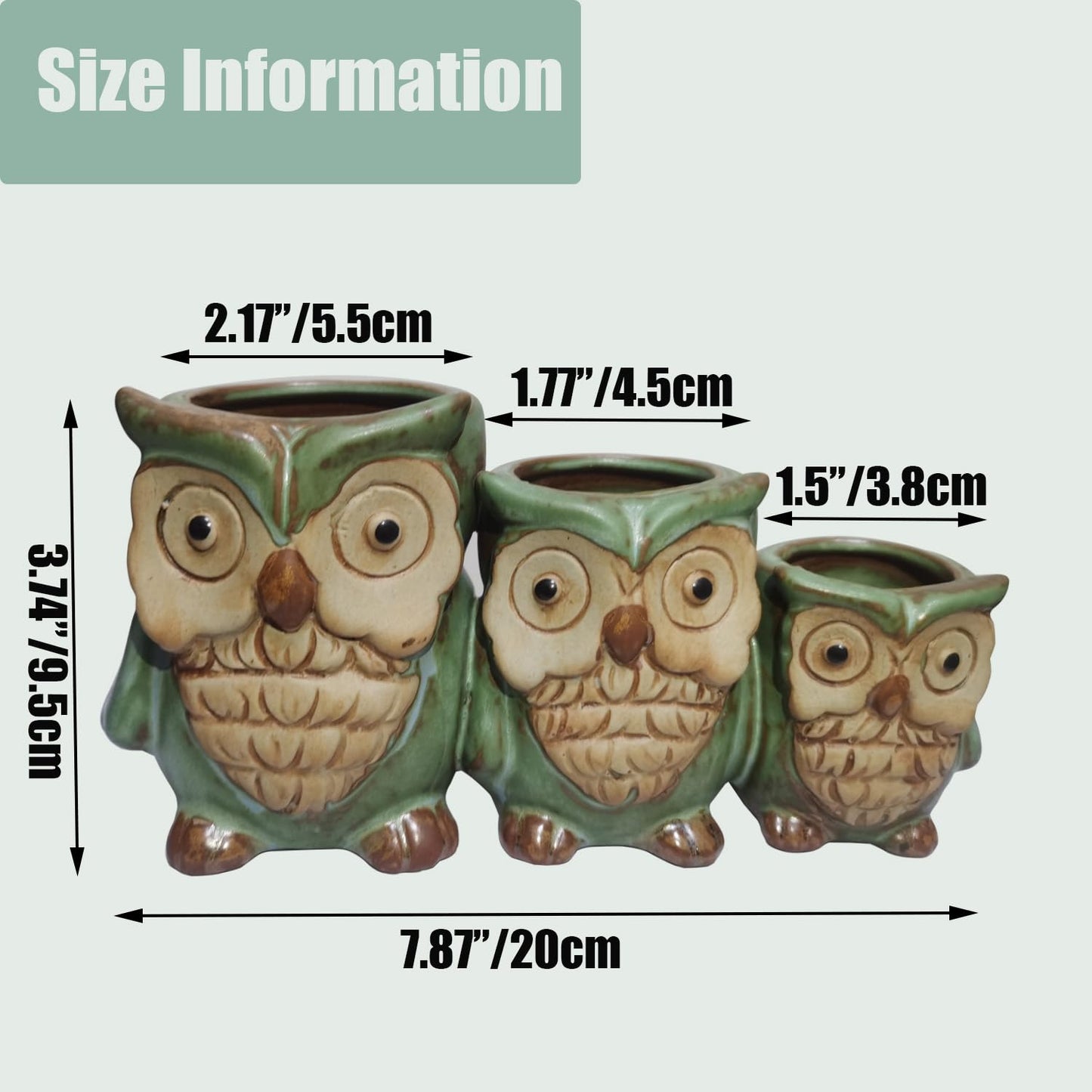 Giafiny Cute Owl Planter, Small Funny Succulent Pots, Unique Decorative Animal Statue Ceramics Plant Pot for Indoor/Outdoor Home Office with Drainage, Owl Gifts for Women Mother Teacher, Three Owls