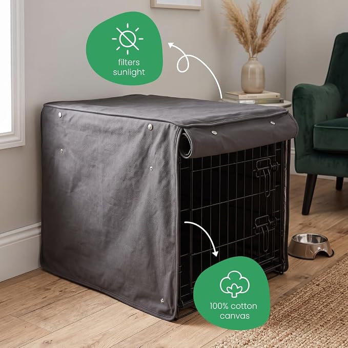 Molly Mutt I'm a Realist Dog Crate Cover, 100% Cotton Canvas Cover with 2 Roll-Up Panels, Ideal for Dog or Cat Crate, Durable, Washable, and Free of Harmful Chemicals, 54" x 37" x 45"