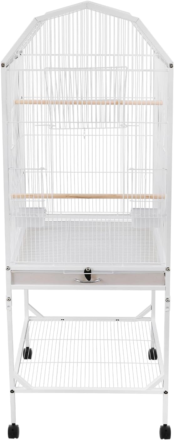 Large Bird Aviary Cage 53.5 Inch, Free Standing Wrought Iron Parrot Cage with Wheels, Open Play Top, Slide-Out Tray, Bird Cage for Budgerigars, Cockatiels, Parakeets, Lovebirds