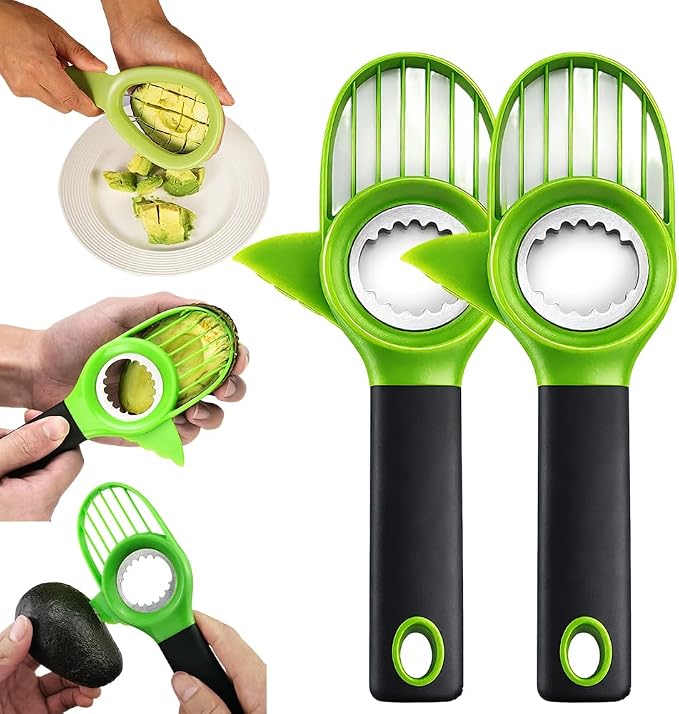 3-in-1 Avocado Slicer, 2026 New Avocado Pitter, Multifunctional Avocado Tool for Kitchen Helper, Ergonomic Avocado Cutter for Salads, Non-Slip Handle Avocado Slicer for Home Cooking (2pcs)