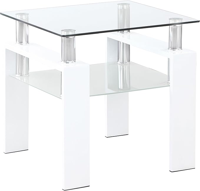 Coaster Home Furnishings Dyer 1-Shelf Square Glass Top Side End Table White